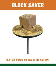 "Block $aver protein block feeder mounted on T-post for year-round wildlife feeding"