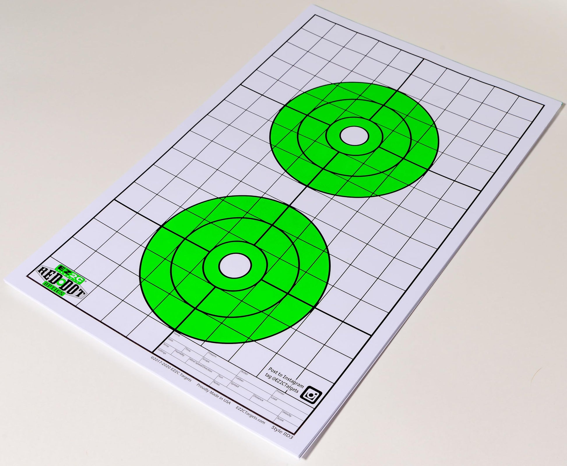 EZ2C Targets RD3 bullseye paper targets side angle view for hunters and shooters
