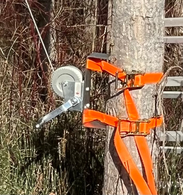 CrankRup winch mounted to tree in field