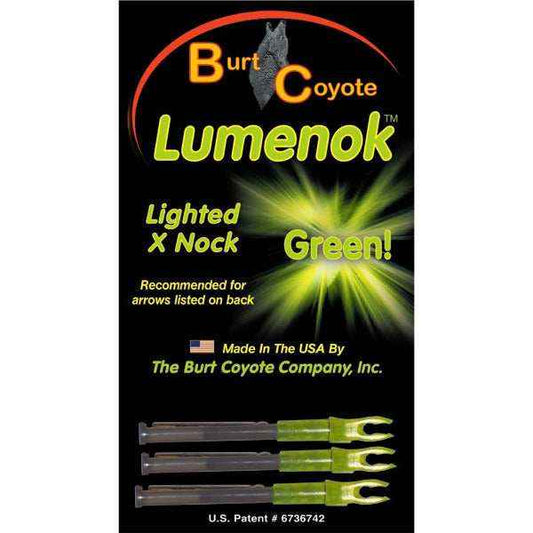  Lumenok Lighted Nocks Green X 3-pack packaging showing three green lighted arrow nocks