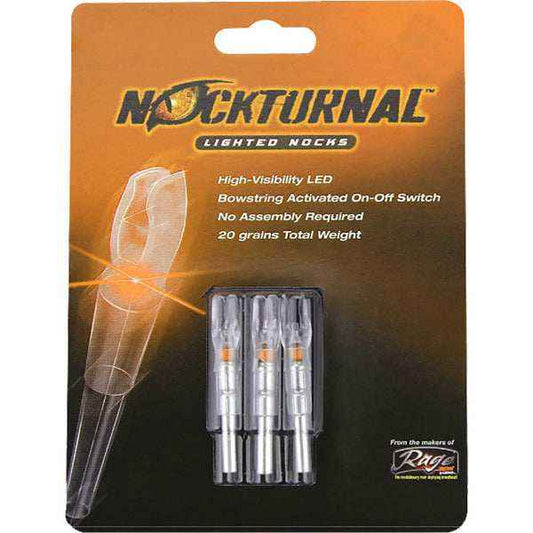 Nockturnal Lighted Nocks Orange G 3-pack packaging showing three orange LED arrow nocks