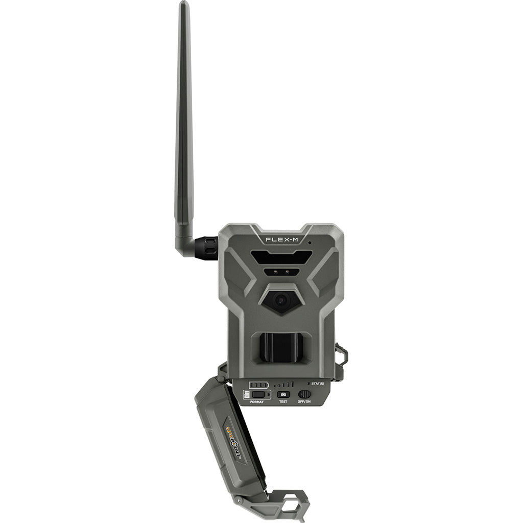 "Spypoint Flex-M Cellular Camera showing LED flash and lens for high-quality night wildlife photography"