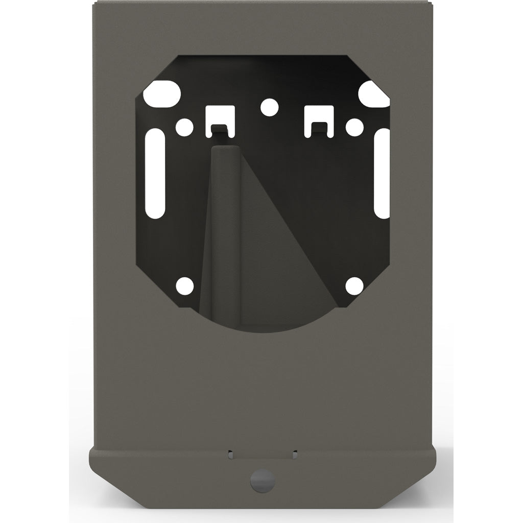  "Tactacam Security Box mounted on tree showing lock mechanism and weatherproof design"