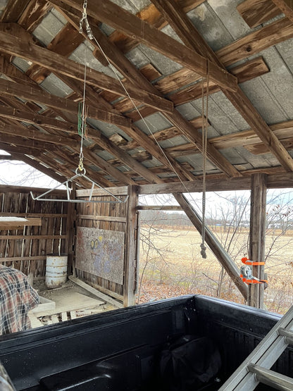 CrankRup hoist set up in barn