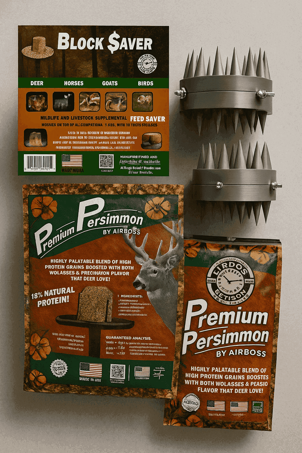 Complete Feed Block Protection System bundle with Coon Claw, Block Saver, and Premium Persimmon Feed Block