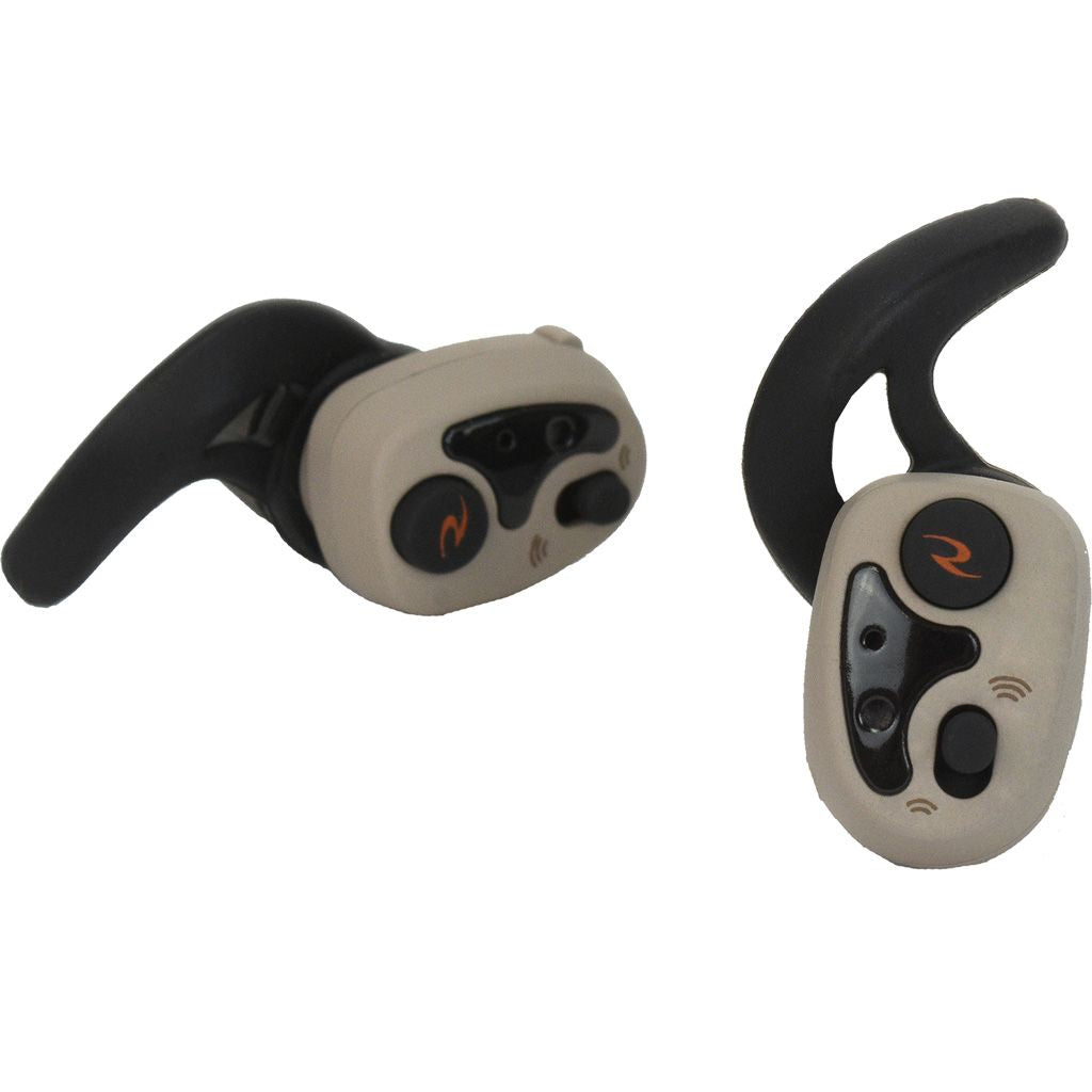 Radians Vertex Nano Electronic Earbuds Wireless Tan with sport ear hooks